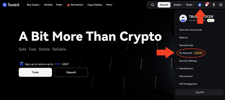 ورود به حساب کاربری Toobit و بررسی بونوس‌های فیوچرز