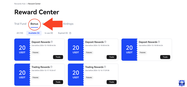 بونوس‌های مربوط به معاملات فیوچرز که در دسترس هستند را مشاهده کنید.