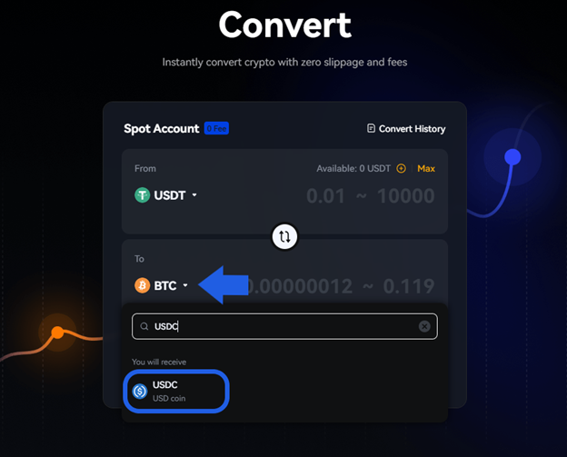 استیبل‌کوینی را که می‌خواهید دریافت کنید، مانند USDC