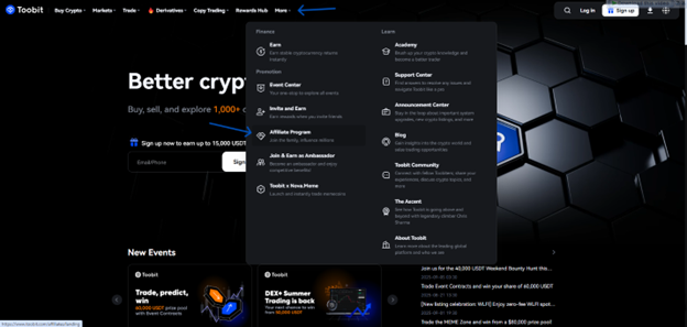 نحوه پیوستن به برنامه افیلیت (Affiliate) صرافی  Toobit :