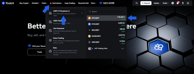 ورود به بخش معاملات فیوچرز برای شروع ترید در صرافی Toobit