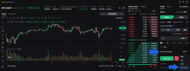 فعال‌سازی گزینه Post-Only و Reduce-Only
